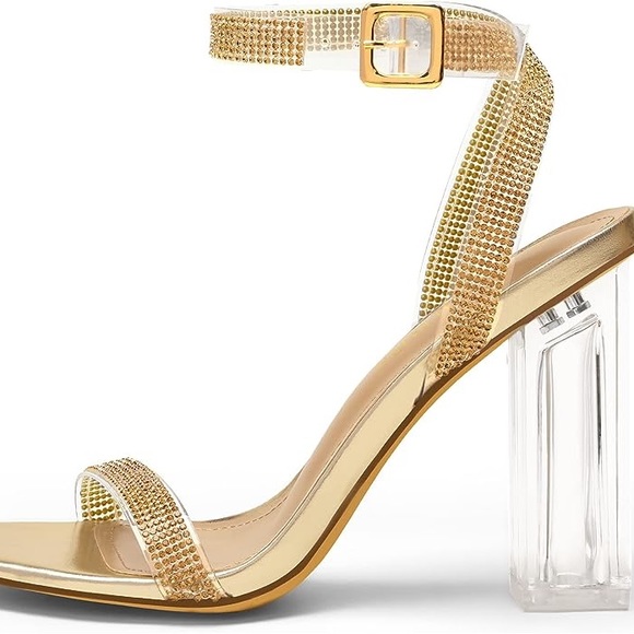 Dream Pairs Gold Rhinestone Chunky Heel Sandal - Picture 3 of 12